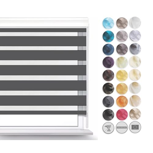 Premium Rollos für Fenster Ohne Bohren I Doppelrollo Klemmfix Ohne Bohren I Fenster Rollos für Innen I Rollo 110x150cm - Graphit von SANITEASY