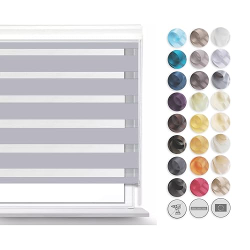 Premium Rollos für Fenster Ohne Bohren I Doppelrollo Klemmfix Ohne Bohren I Fenster Rollos für Innen I Rollo 75x220cm - Grau von SANITEASY