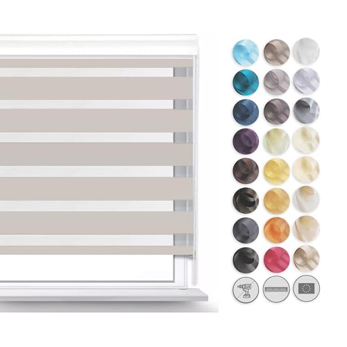 Premium Rollos für Fenster Ohne Bohren I Doppelrollo Klemmfix Ohne Bohren I Fenster Rollos für Innen I Rollo 80x120cm - Grau-Braun von SANITEASY