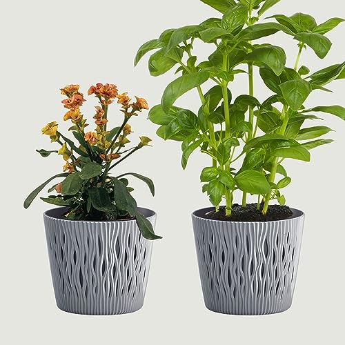 Zero Home - 2er Set Blumentöpfe, Blumentopf, Blumenübertopf Set, Düne Design, aus Haltbarem Material, Keine Abflusslöcher, Hergestellt in EU, Premium Qualität, STEINGRAU ⌀ 16 cm von SANITEASY