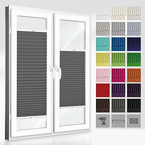 Plissee mit Bohren I Plissees nach Maß I Sichtschutz Fenster Innen I Breite von 30 bis 129 cm, Höhe von 50 bis 149 cm I Einfache Montage I Sichtschutz und Sonnenschutz I 23 Farben von SANITEASY
