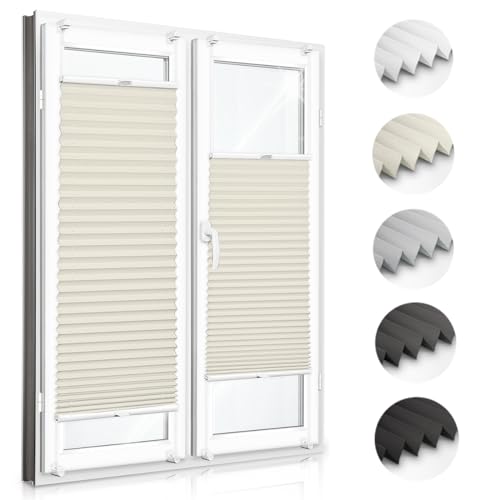 Zero Home - Premium Plissee ohne Bohren I Plissees für Fenster und Türen I Beige I Blickdicht & Lichtdurchlässig Rollos I Hergestellt in der EU I Klemmfix Montage I 80x220 cm von SANITEASY