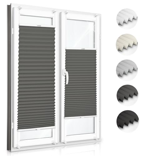 Zero Home - Premium Plissee ohne Bohren I Plissees für Fenster und Türen I Dunkelgrau I Blickdicht & Lichtdurchlässig Rollos I Hergestellt in der EU I Klemmfix Montage I 125x140 cm von SANITEASY