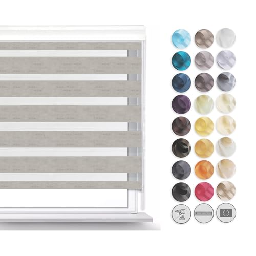 Premium Rollos für Fenster Ohne Bohren I Doppelrollo Klemmfix Ohne Bohren I Fenster Rollos für Innen I Rollo 110x120cm - Dunkel Linen von SANITEASY
