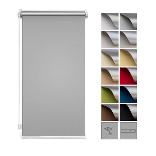 Zero Home - Premium Verdunklungsrollo Ohne Bohren I Klemmrollos für Fenster und Türen Thermorollo I Klemmfix Rollo I Sichtschutz und Sonnenchutz I Blackout I 45x150cm - Grau von SANITEASY
