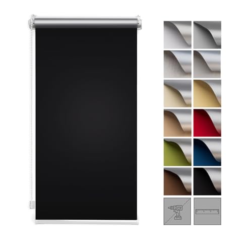 Zero Home - Premium Verdunklungsrollo Ohne Bohren I Klemmrollos für Fenster und Türen Thermorollo I Klemmfix Rollo I Sichtschutz und Sonnenchutz I Blackout I 60x220cm - Schwarz von SANITEASY