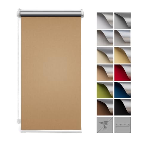 Zero Home - Premium Verdunklungsrollo Ohne Bohren I Klemmrollos für Fenster und Türen Thermorollo I Klemmfix Rollo I Sichtschutz und Sonnenchutz I Blackout I 80x220cm - Sand von SANITEASY