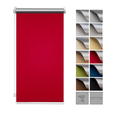 Zero Home - Premium Verdunklungsrollo Ohne Bohren I Klemmrollos für Fenster und Türen Thermorollo I Klemmfix Rollo I Sichtschutz und Sonnenchutz I Blackout I 85x150cm - Rot von SANITEASY