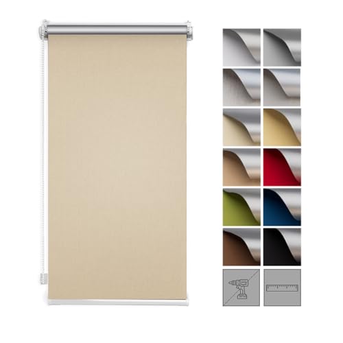 Zero Home - Premium Verdunklungsrollo Ohne Bohren I Klemmrollos für Fenster und Türen Thermorollo I Klemmfix Rollo I Sichtschutz und Sonnenchutz I Blackout I 85x220cm - Beige von SANITEASY
