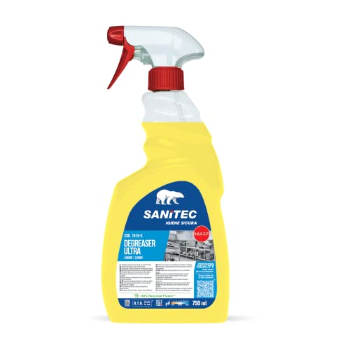 Sanitec Degreaser Ultra Universal-Entfetter mit hoher Konzentration, sehr kraftvoll gegen Schmutz, hinterlässt einen angenehmen Zitronenduft, hergestellt in Italien, Flasche 750 ml von SANITEC igiene sicura