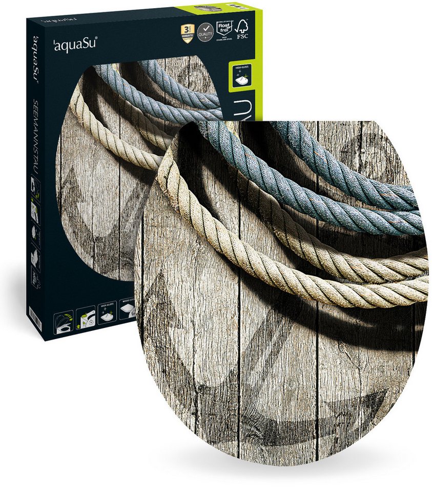 SANITOP WINGENROTH WC-Sitz Maritim, Motiv Seemannstau, Holzkern, Absenkautomatik, Hochglanz, 402934 von SANITOP WINGENROTH