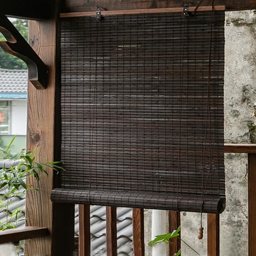 Retro Bambus-Rollo Raffrollo,95% Blickdicht Bambusrollo,Holzrollo Jalousie,Fensterrollo Sonnenschutz Sichtschutz Seitenzugrollo Rollos für Innen/Außen,Terrasse,Breite x Höhe (175cm x 120cm,Brown) von SANJIAOJIA