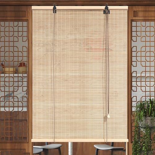 SANJIAOJIA Bambus Rollo Ohne Bohren,Innen/außen Bambusrollo Retro Raffrollos Jalousien Seitenzugrollo Für Fenster/Türen,Sonnenschutz Sichtschutz,Anpassbar Farbe,Breite x Höhe (100cm x 120cm) von SANJIAOJIA