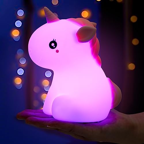 SANKEDOU Einhorn Nachtlichter für Mädchen Schlafzimmer, Nette Silikon Kinder Nachtlicht, Wiederaufladbare LED Nachtlicht Lampe, Squishy Kawaii Nachtlichter für Baby Kinder Kleinkinder von SANKEDOU