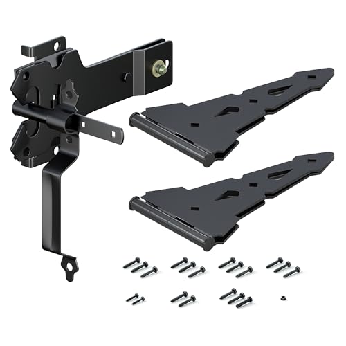 SANKEYTEW Dekoratives T-Scharnier-Tor-Set in Schwarz, pulverbeschichtetes Metall, Holz-Torscharniere und Riegel, rustikaler Stil, Einzeltor-Set mit 20,3 cm Gurtscharnieren und abschließbarem Riegel (1 SANKEYTEW Dekoratives T-Scharnier-Tor-Set in Schwarz, pulverbeschichtetes Metall, Holz-Torscharniere und Riegel, rustikaler Stil, Einzeltor-Set mit 20,3 cm Gurtscharnieren und abschließbarem Riegel (1 von SANKEYTEW