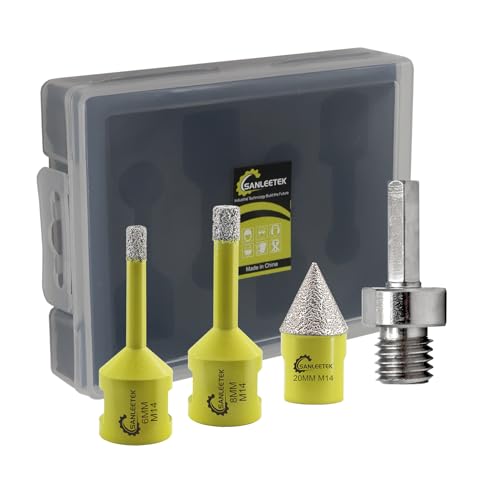 SANLEETEK Diamant Bohrkrone 4 Stück 6/8mm Fliesenbohrer+20mm Diamant Fasenbohrer+Sechskant Adapter für Porzellan Keramikfliesen Marmor Granit Kunststein M14 Gewinde von SANLEETEK