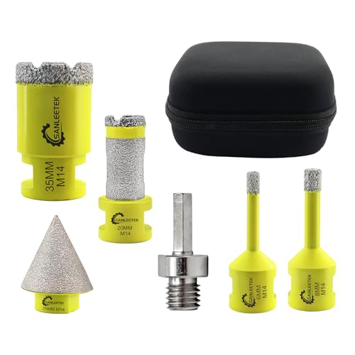 Diamant Bohrkrone 6 Stücke (6/8/35mm+20mm Diamant Fliesenbohrer Fingerfräser+35mm Fasenbohrer+Sechskant Adapter) für Porzellan Keramikfliesen Marmor Granit Kunststein M14 Gewinde SANLEETEK von SANLEETEK