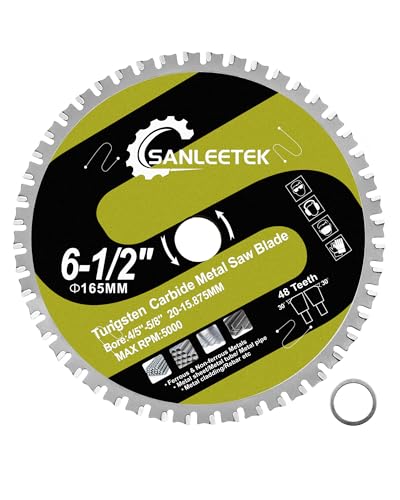 SANLEETEK Kreissägeblatt Metall 165mm - TCT Metallkreissägeblatt 48 Zähne Metalltrennscheibe Bohrung 20mm x 15,875mm für Stahl Eisen Rostfreier Stahl Eisenmetalle Rohre von SANLEETEK