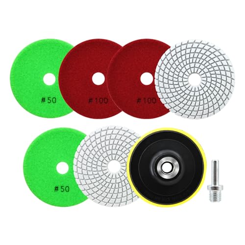 SANLEETEK Nass Diamant Polierscheiben - Diamant Polierpad 6 Stücke 100mm Körnung 50x3/100x3 mit M14 Stützteller+Adapter für Granit Marmor Kunststein Quarz für Winkelschleifer von SANLEETEK
