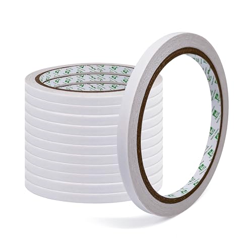 SANLI TAPE Doppelseitiges Klebeband Dünn 12 Rollen Selbstklebendes Klebeband zum Basteln, Nähen, Sammelalbum, Handarbeit, Tapeten, Kartenherstellung, Geschenkverpackung, 6 mm * 10 Meter von SANLI TAPE