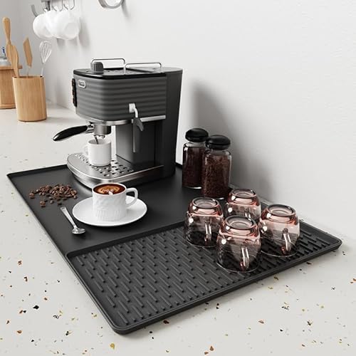 Kaffeemaschine Abtropfmatte aus Silikon,40x60cm Kaffeemaschinen-Silikonmatte mit 19x40cm Abtropfmatte Spülbecken-Trockenmatte Hitzebeständig Rutschfest, 2en1 Silikonmatte unter Kaffeemaschine (Schwarz Kaffeemaschine Abtropfmatte aus Silikon,40x60cm Kaffeemaschinen-Silikonmatte mit 19x40cm Abtropfmatte Spülbecken-Trockenmatte Hitzebeständig Rutschfest, 2en1 Silikonmatte unter Kaffeemaschine (Schwarz von SANLIUBA