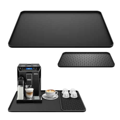 Silikon Unterlage für Kaffeemaschine,40x60cm Kaffeemaschinen-Silikonmatte mit 19x40cm Abtropfmatte Spülbecken-Trockenmatte Hitzebeständig Rutschfest, 2 en 1 Silikonmatte unter Kaffeemaschine (Schwarz) Silikon Unterlage für Kaffeemaschine,40x60cm Kaffeemaschinen-Silikonmatte mit 19x40cm Abtropfmatte Spülbecken-Trockenmatte Hitzebeständig Rutschfest, 2 en 1 Silikonmatte unter Kaffeemaschine (Schwarz) von SANLIUBA