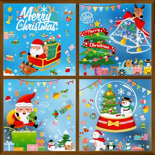 SANLIUSANJIU 159 Stück Aufkleber Weihnachten Fenster, DIY Weihnachtsfensteraufkleberdeko, PVC Weihnachtsaufkleber, Fensterdeko Weihnachten Kinder, Wiederverwendbare Fensterbilder Weihnachten von SANLIUSANJIU