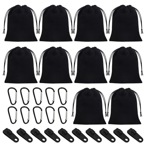 SANLIUSANJIU Tragbare Gewichtstasche für Pavillon-Vorhänge im Freien, 10 Gewichtstaschen + 10 Karabiner +10 Clips, Außenvorhängen-Zelten Tischdecken Winddicht Sandsack Gewichtstasche (Schwarz) von SANLIUSANJIU