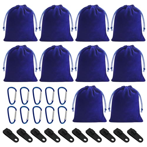 SANLIUSANJIU Tragbare Gewichtstasche für Pavillon-Vorhänge im Freien, 10 Gewichtstaschen + 10 Karabiner +10 Clips, Außenvorhängen-Zelten Tischdecken Winddicht Sandsack Gewichtstasche (blau) von SANLIUSANJIU