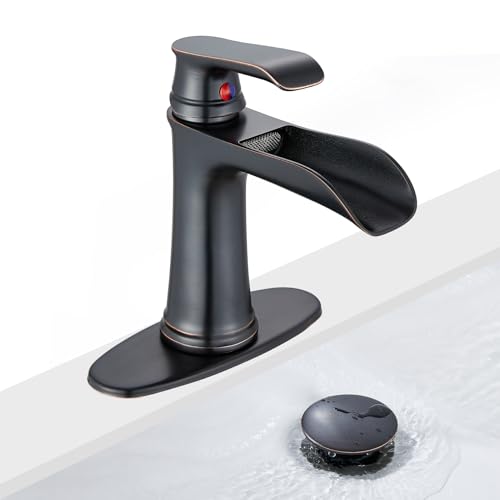 Ölgeriebener Bronze-Waschbeckenarmatur, SANLIV Wasserfall-Wasserhahn für Waschbecken, 1 oder 3 Löcher, Einhand-Badezimmer-Wasserhahn mit Pop-Up-Ablaufdeckplatte, Versorgungsschläuche für antikes Ölgeriebener Bronze-Waschbeckenarmatur, SANLIV Wasserfall-Wasserhahn für Waschbecken, 1 oder 3 Löcher, Einhand-Badezimmer-Wasserhahn mit Pop-Up-Ablaufdeckplatte, Versorgungsschläuche für antikes von SANLIV