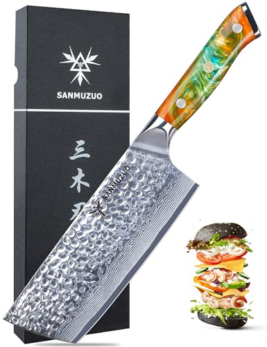 SANMUZUO 18 cm Nakiri Messer - Gemüsebeil Küchenmesser - japanisches Usuba Messer - Gehämmertem Damaststahl und Harz Griff - YAO Serie Damastmesser von SANMUZUO