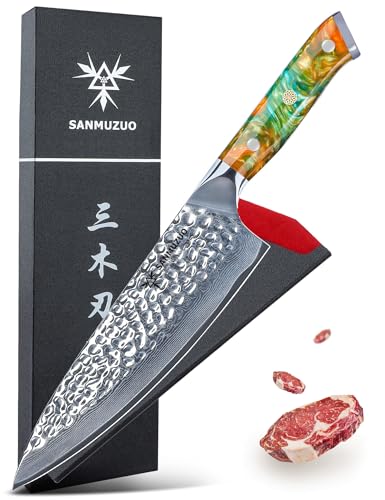 SANMUZUO 20 cm Kochmesser - Professionelles Küchenmesser - Gehämmertem Damaststahl und Harz Griff - YAO Serie Damastmesser von SANMUZUO