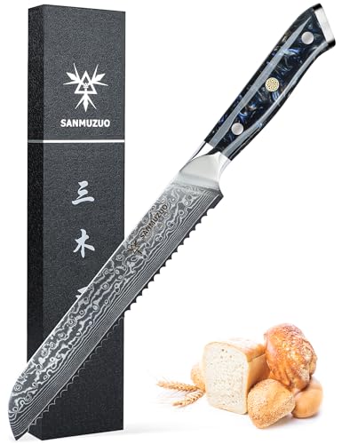 SANMUZUO Brotmesser mit Wellenschliff, Damastmesser 20 cm Klinge - Damaskus Stahl Küchenmesser mit Harzgriff - Xuan Serie(Sternenschwarz) von SANMUZUO