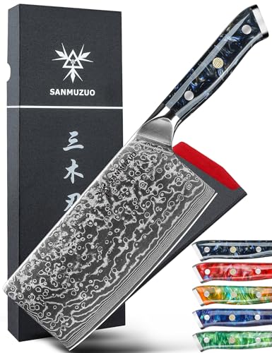 SANMUZUO Chinesisches Kochmesser 18 cm Profi Küchenmesser Damastmesser, Xuan Serie, VG10 Damaskus Stahl Küchenmesser mit Harz Griff(Sternenschwarz) von SANMUZUO