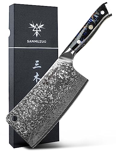 SANMUZUO Hackmesser 17 cm Profi Metzgermesser Damastmesser, Xuan Serie, VG10 Damaskus Stahl Küchenmesser mit Harz Griff(Sternenschwarz) von SANMUZUO