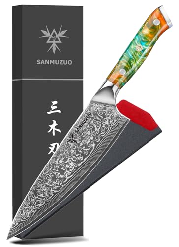 SANMUZUO Kochmesser - 20cm - Xuan Serie - VG10 Damaskus Stahl Küchenmesser - Harzgriff(Fantastisches Orange) von SANMUZUO