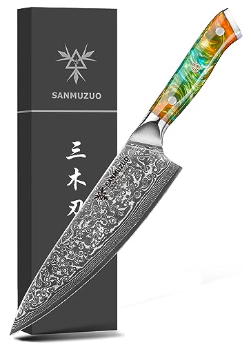 SANMUZUO Kochmesser - 20cm - Xuan Serie - VG10 Damaskus Stahl Küchenmesser - Harzgriff(Fantastisches Orange) von SANMUZUO