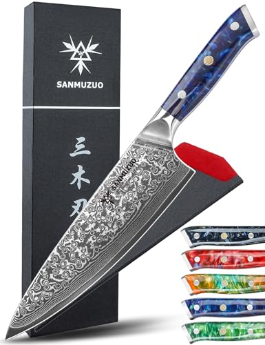 SANMUZUO Kochmesser - 20cm - Xuan Serie - VG10 Damaskus Stahl Küchenmesser - Harzgriff(Saphirblau) von SANMUZUO