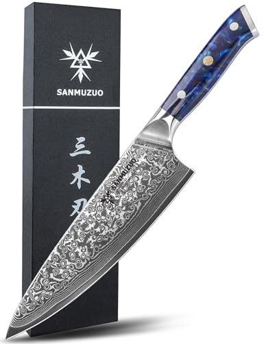 SANMUZUO Kochmesser - 20cm - Xuan Serie - VG10 Damaskus Stahl Küchenmesser - Harzgriff(Saphirblau) von SANMUZUO
