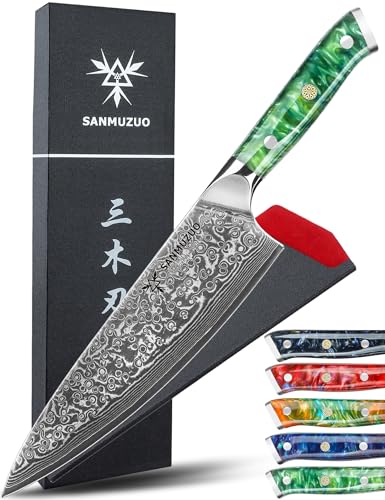 SANMUZUO Kochmesser - 20cm - Xuan Serie - VG10 Damaskus Stahl Küchenmesser - Harzgriff(Smaragdgrün) von SANMUZUO