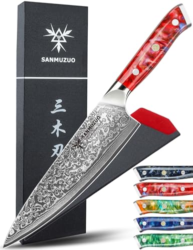 SANMUZUO Kochmesser - 20cm - Xuan Serie - VG10 Damaskus Stahl Küchenmesser - Harzgriff(Sonnenuntergang Rot) von SANMUZUO