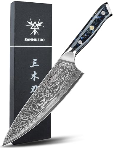 SANMUZUO Kochmesser - 20cm - Xuan Serie - VG10 Damaskus Stahl Küchenmesser - Harzgriff(Sternenschwarz) von SANMUZUO