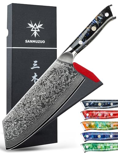 SANMUZUO Nakiri Messer 19 cm Profi Küchenmesser Damastmesser, Xuan Serie, VG10 Damaskus Stahl Küchenmesser mit Harz Griff(Sternenschwarz) von SANMUZUO