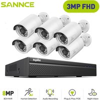 8CH nvr PoE Überwachungskamera Set,3MP × 6 PoE Sicherheitskamera Nachtsicht Außenüberwachungs Kamera - Sannce von SANNCE