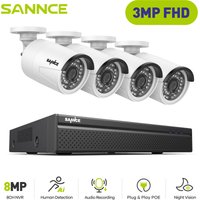 Kit de Vidéosurveillance Exterieure 3MP 4×IP Caméras Smart ir Vision Nocturne,Détection Mouvement Kit Caméra de Surveillance Filaire - Sannce von SANNCE