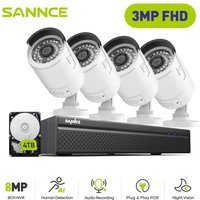 PoE Überwachungskamera Set,8CH nvr mit 3MP 4 ip Kamera,Nachtsicht Sicherheits Videoüberwachungssystem,4TB - Sannce von SANNCE