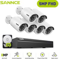Sannce - PoE Videoüberwachungssets,4K nvr 65MP kamera SmartIR Eingebautes Mikrofon H265+ Nachtsicht IP66 überwachungskamera set - 2TB hdd von SANNCE