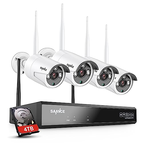 SANNCE Überwachungskamera Set, 5MP 10CH Wireless NVR und 4X 3MP Kameras Aussen WLAN Überwachungskamera System mit 4TB Festplatte Personenerkennung,unterstützt Alexa von SANNCE
