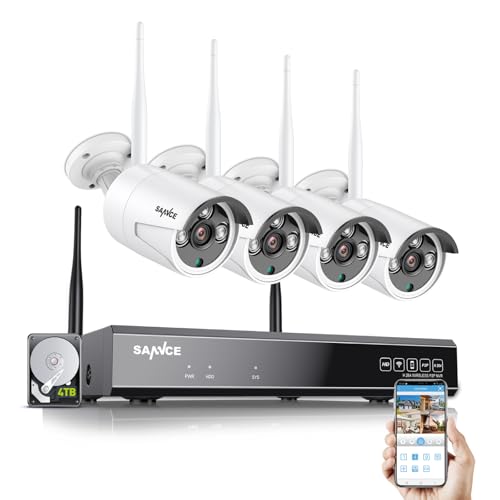 SANNCE Überwachungskamera Set, 5MP 10CH Wireless NVR und 4X 3MP Kameras Aussen WLAN Überwachungskamera System mit 4TB Festplatte Personenerkennung,unterstützt Alexa von SANNCE