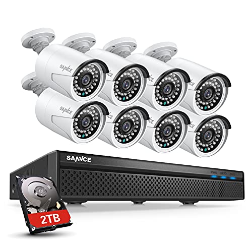 SANNCE 5MP PoE Überwachungskamera Set 8CH NVR Recorder Videoüberwachung mit 2TB Festplatte und 8X Aussen PoE IP Kamera, Bewegungserkennung, Fernzugriff von SANNCE